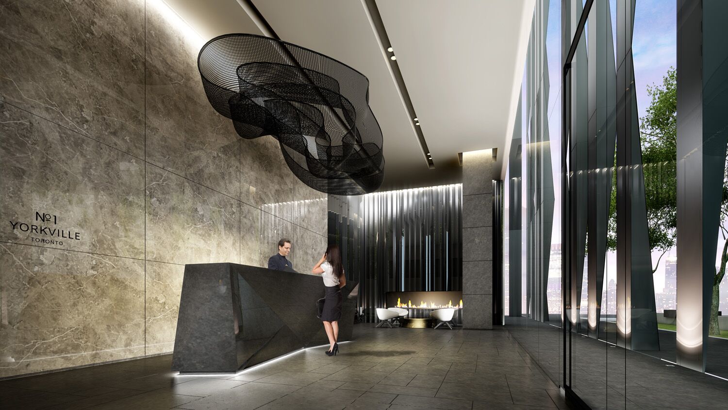 Interior Amenity Rendering - Modern Condo Lobby Design 3D Rendering