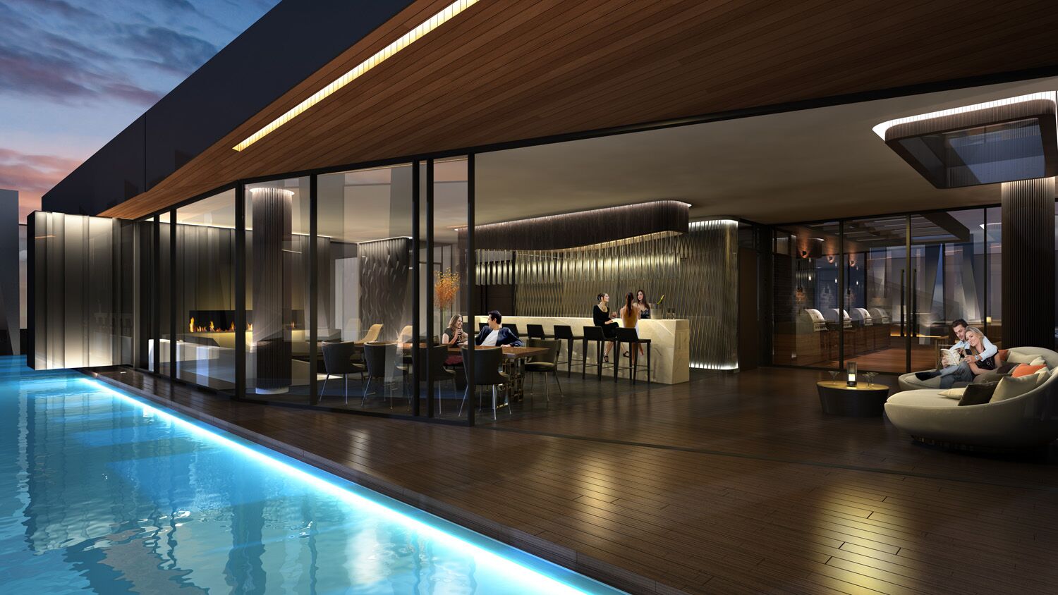 Outdoor Bar + Lounge + Pool Condo High Rise Rendering