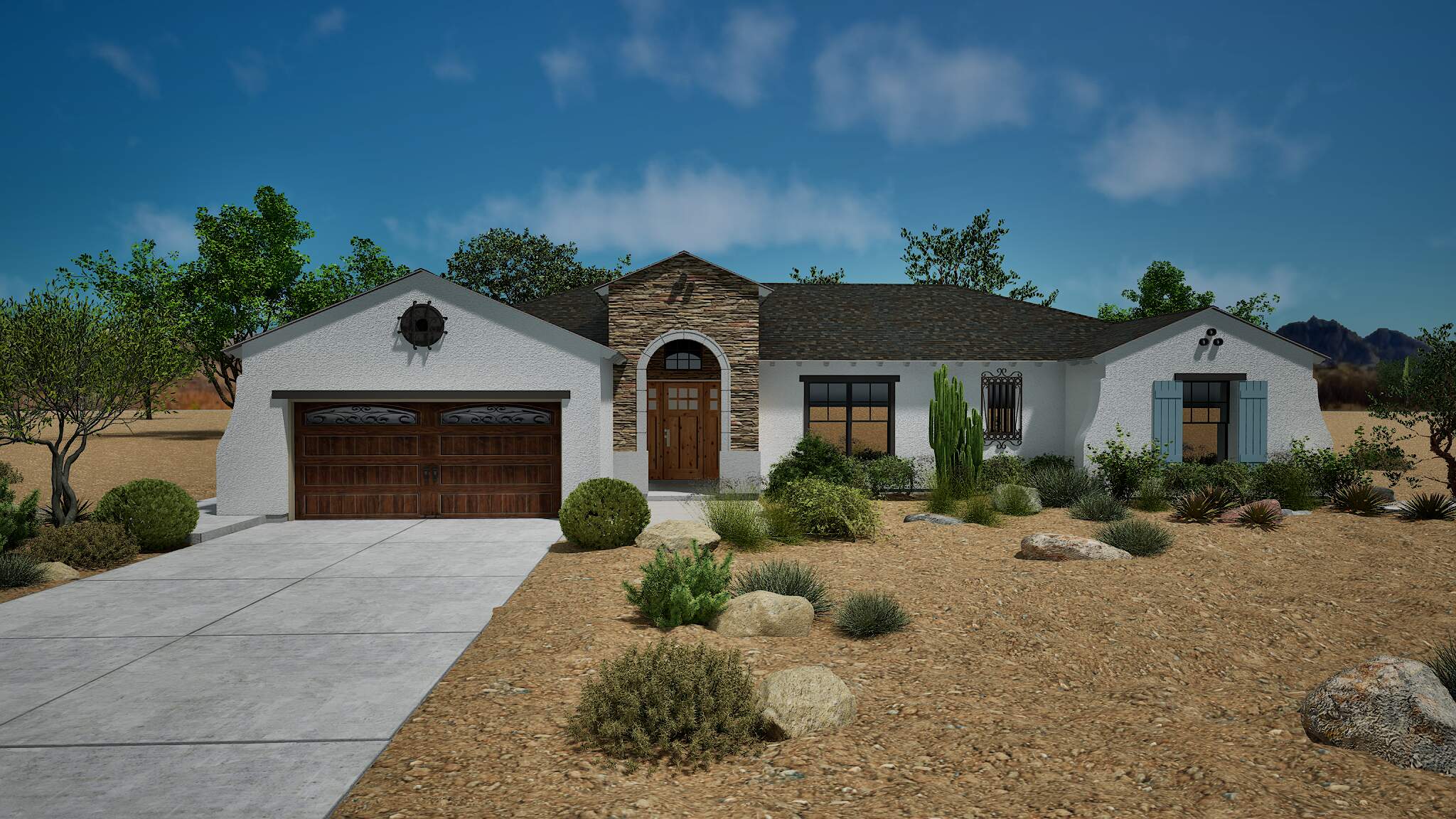 Classic ranch-style home with desert-inspired landscaping.