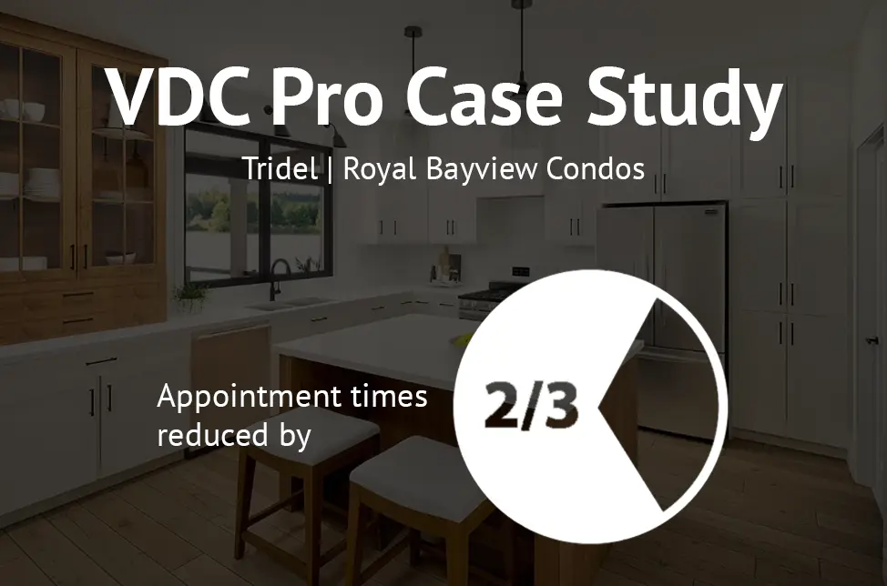 Case study preview for Aareas Interactive’s VDC Pro, highlighting Tridel Royal Bayview Condos and a 2/3 reduction in buyer appointment times.