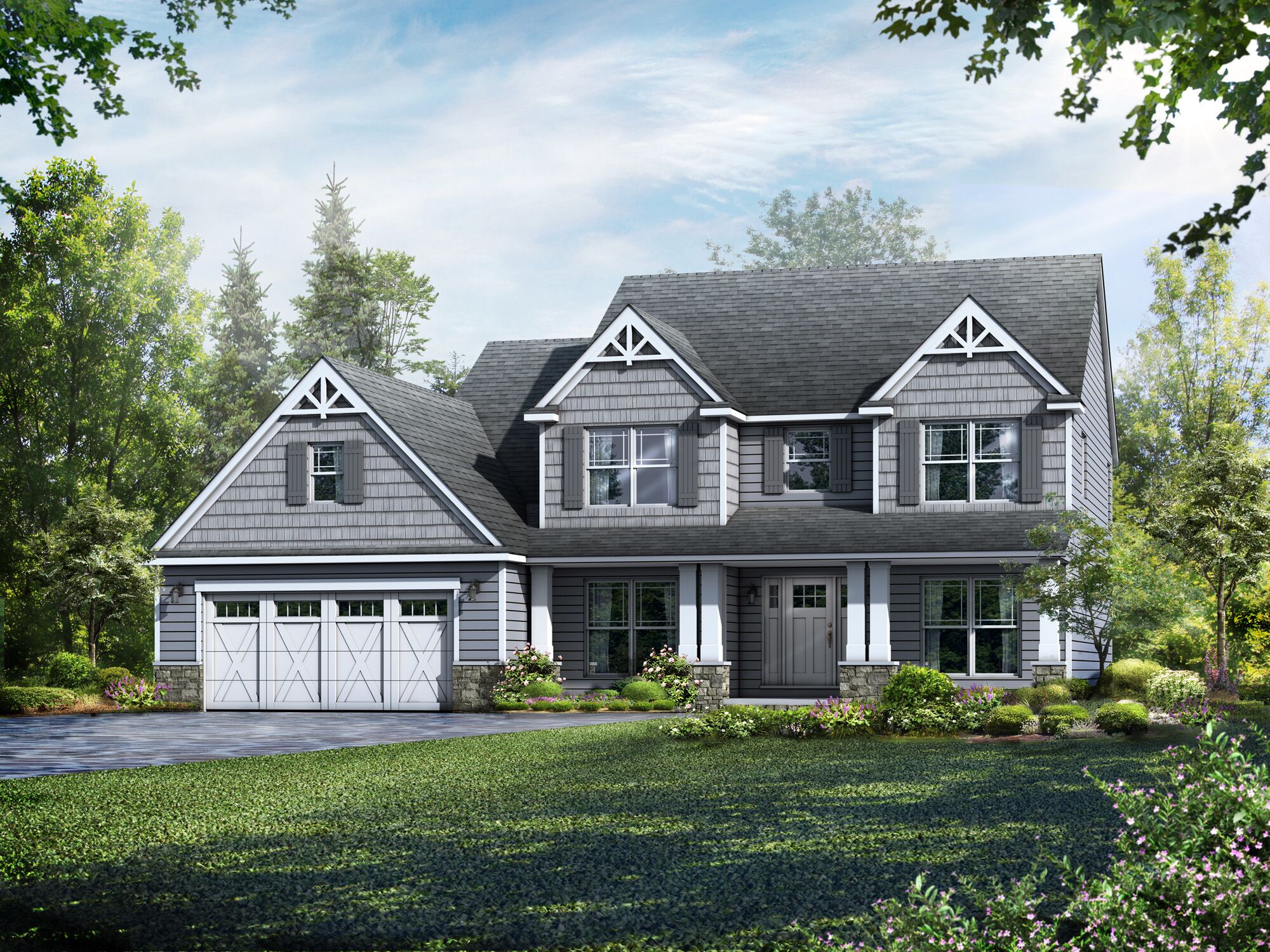 Exterior Rendering - Single Family House - 3D Rendering Wayne Homes | Aareas Interactive