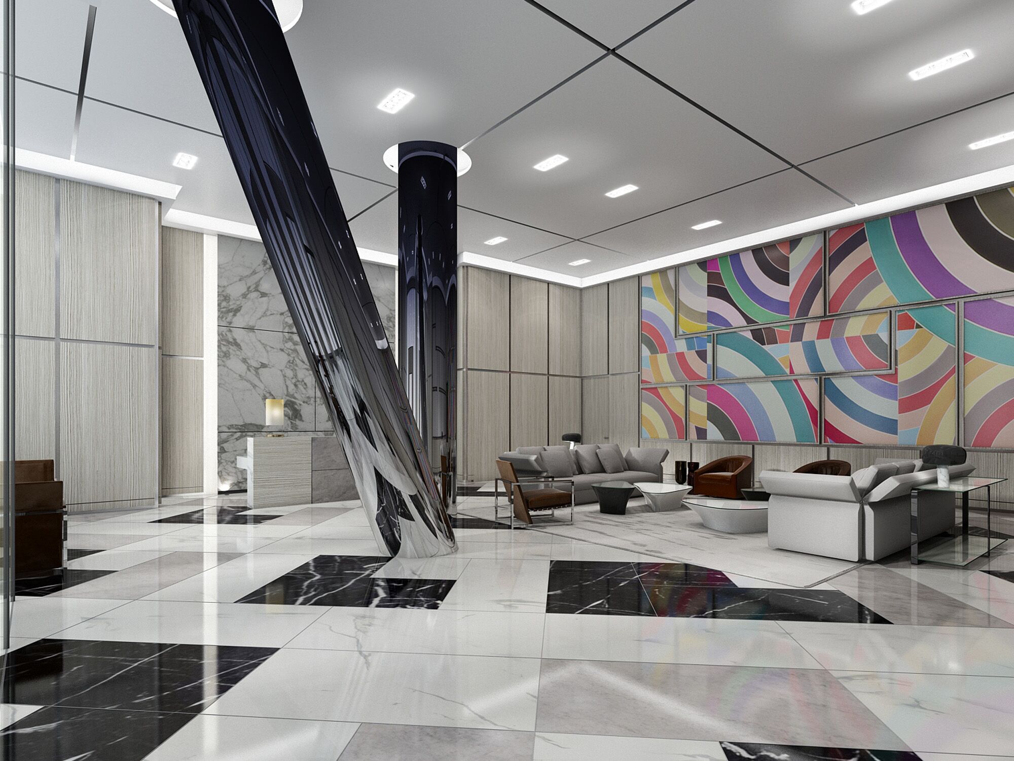 Interior Amenity Rendering - Modern Condo Lobby Amenity 3D Rendering