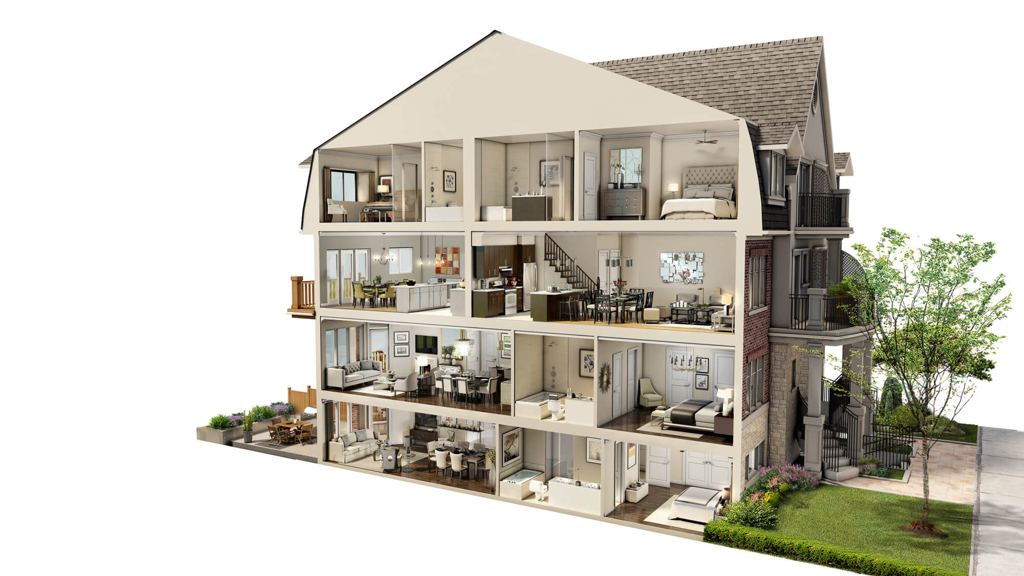 Exterior Rendering - Townhouse Cutaway