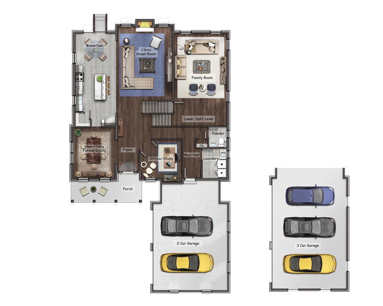 Floor Plan Rendering - 2 Story Home First Floor